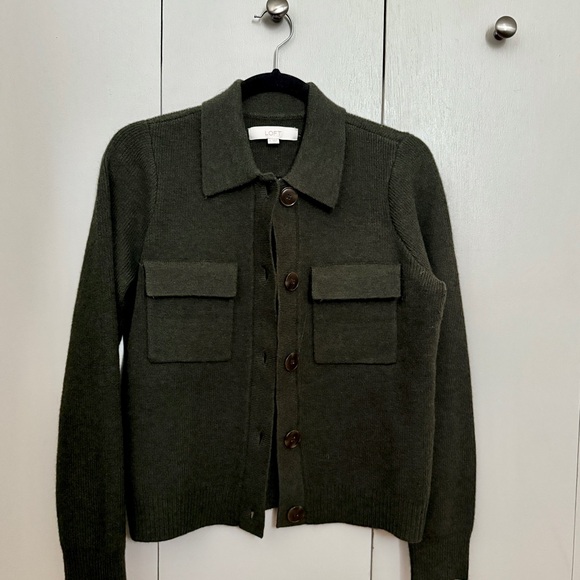 LOFT Sweaters - LOFT Olive Green Cropped Cardigan Jacket